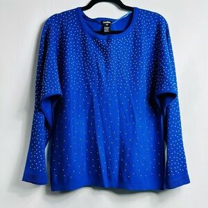 Cocobleu Women’s Size Medium Blue w/ Golden Studs Long Dolman Sleeve Sweater Top